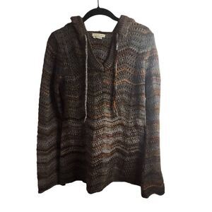 Royal Robbins Sophia Brown With Multicolored Open Knit Hooded Sweater Size Large